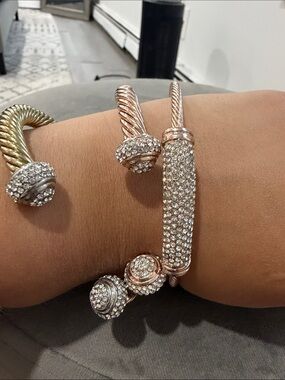 Guess Rose Gold Pave Cable Cuff Bracelet with Crystal End Caps